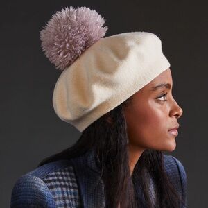 NWT - Anthropologie Pick-A-Pom Wool Blend Beret Base w/Tufted Yellow Pom